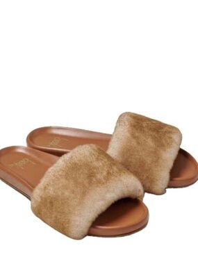 NEW BEEK women baza shearling slides in bronze/black
